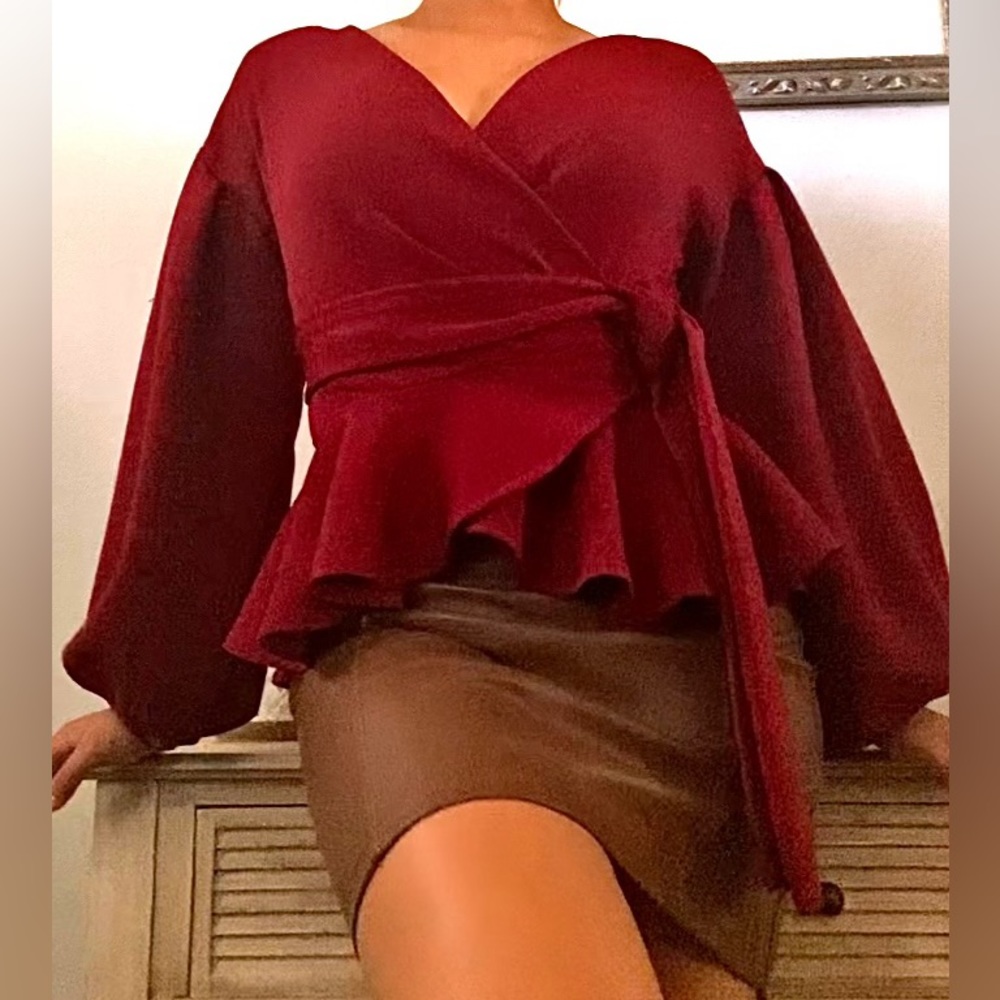 Red BLOUSE with Elegant Puffy Sleeves!